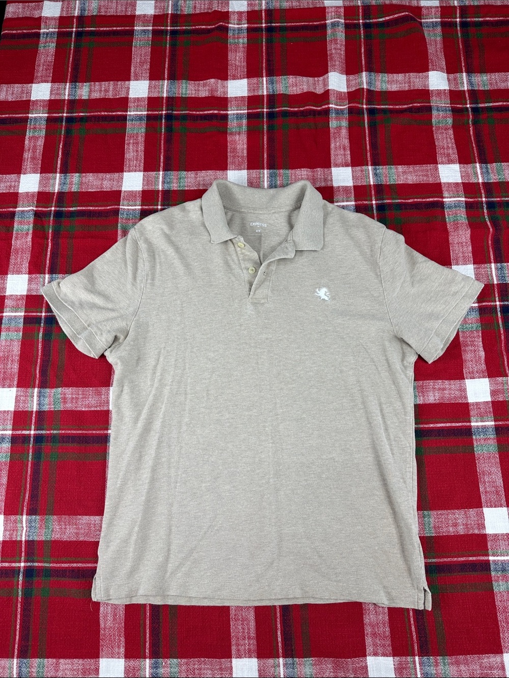Express Men's Polo Shirt in Light Beige Heather with Embroidered Logo